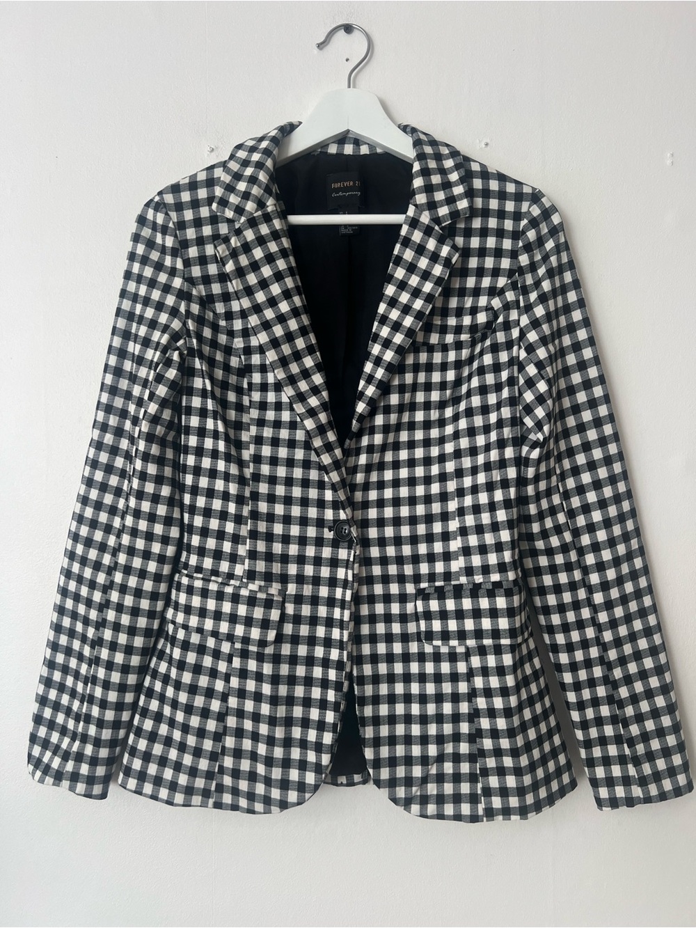 Forever 21 Contemporary Black & White Gingham Office Dressy Blazer Jacket , S
